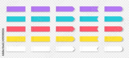 Sticky notes. Colored book and notebook marks isolated on transparent background. Vector rectangular notepad sheets stickers or label tag to reminder set on transparent background photo