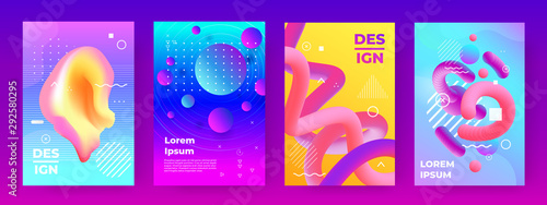 Abstract posters. Gradient flyers with minimal design and futuristic vibrant shapes, modern creative banners. Vector illustrative colour elements covers art design set photo