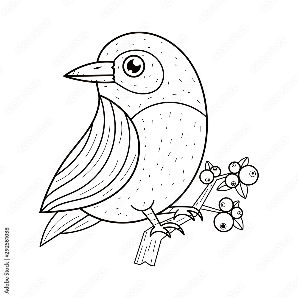 Fototapeta premium Bird On A Branch Vector Design Elements. Graphic Drawing, Engraving Style.