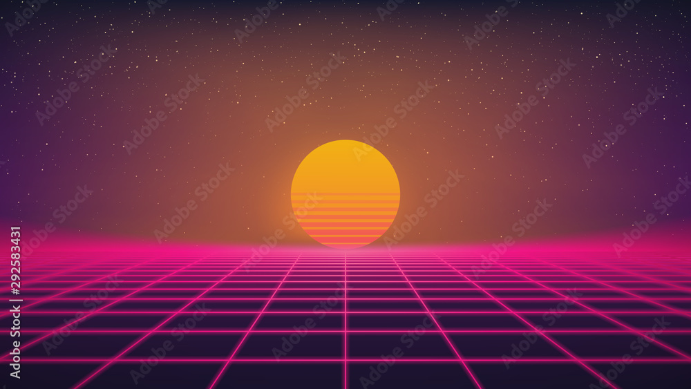 Synthwave 3d background. 80s retro style. Dark futuristic backdrop with ...