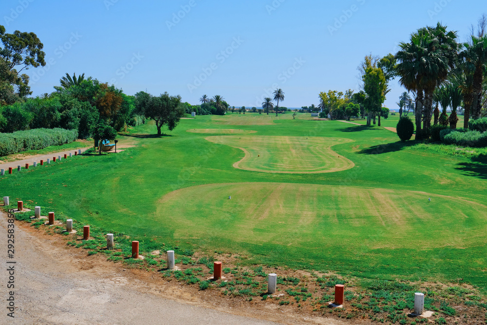 Open air golf course with grass in Tunisia, Sousse, El Kantaoui 06 19 2019