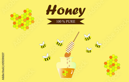 Set of honey, bee vector illustration