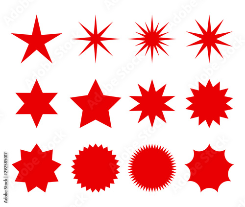 a set of fashionable forms of retro stars. design elements Sunburst. . Red beams firework.