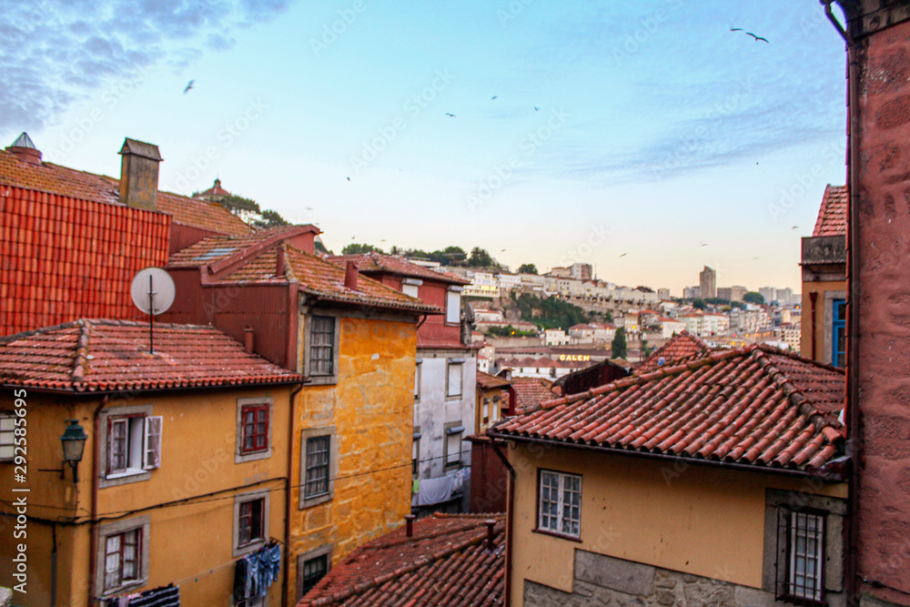 Porto in Portugal colorful old buildings and landmarks with traditional portuguese tiles on the facades 