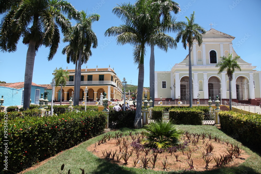 The UNESCO city of Trinidad in Cuba with the Plaza Major, the city park in the historic district.