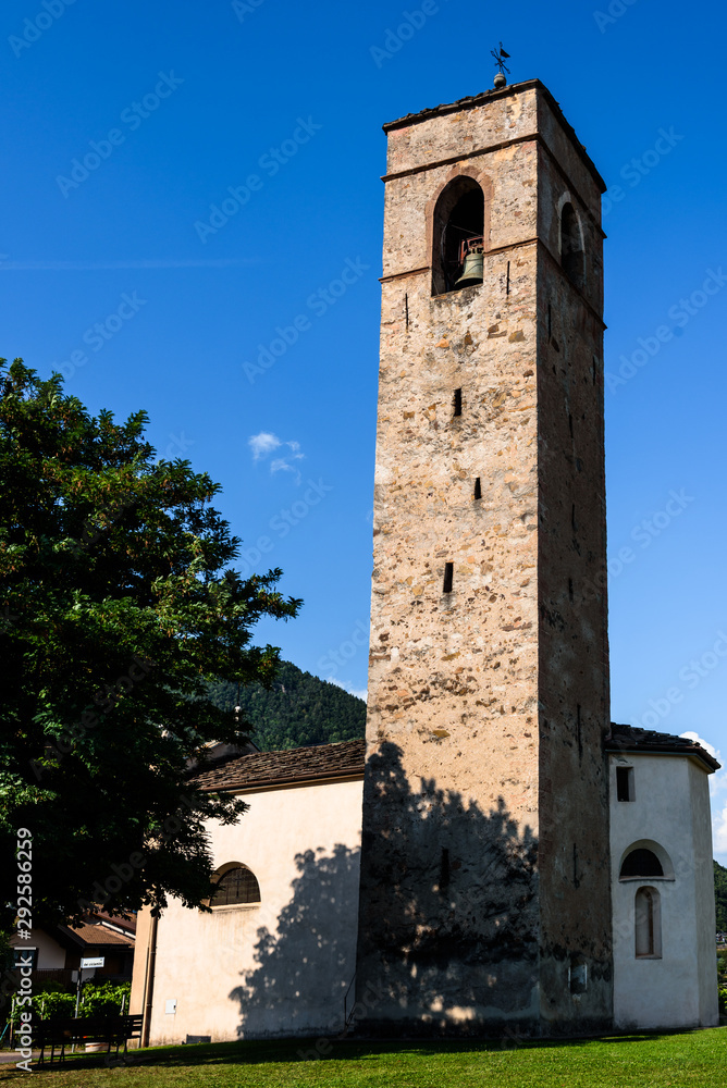 old church in val di cembra, view of the facade of an old church in val di cembra (dolomites) italy, vertical
