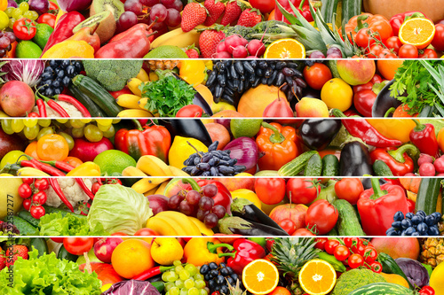 Fototapeta Naklejka Na Ścianę i Meble -  Background fresh vegetables and fruits divided horizontal lines