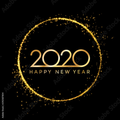 2020 golden New Year in golden sparkling ring with dust glitter on dark background, Happy New Year decorative shiny design for award celebration - stock vector