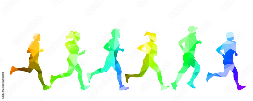Fototapeta premium Group sportsmans run, active healthy lifestyle - stock vector