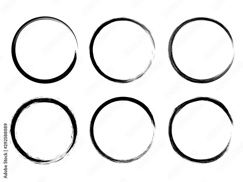 Set different circle brush strokes, hand drawn paint brush circle logo frame – vector - obrazy, fototapety, plakaty 