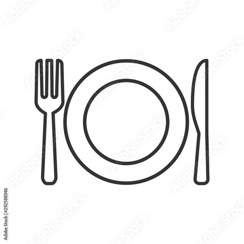 Plate, fork and knife line icons - stock vector