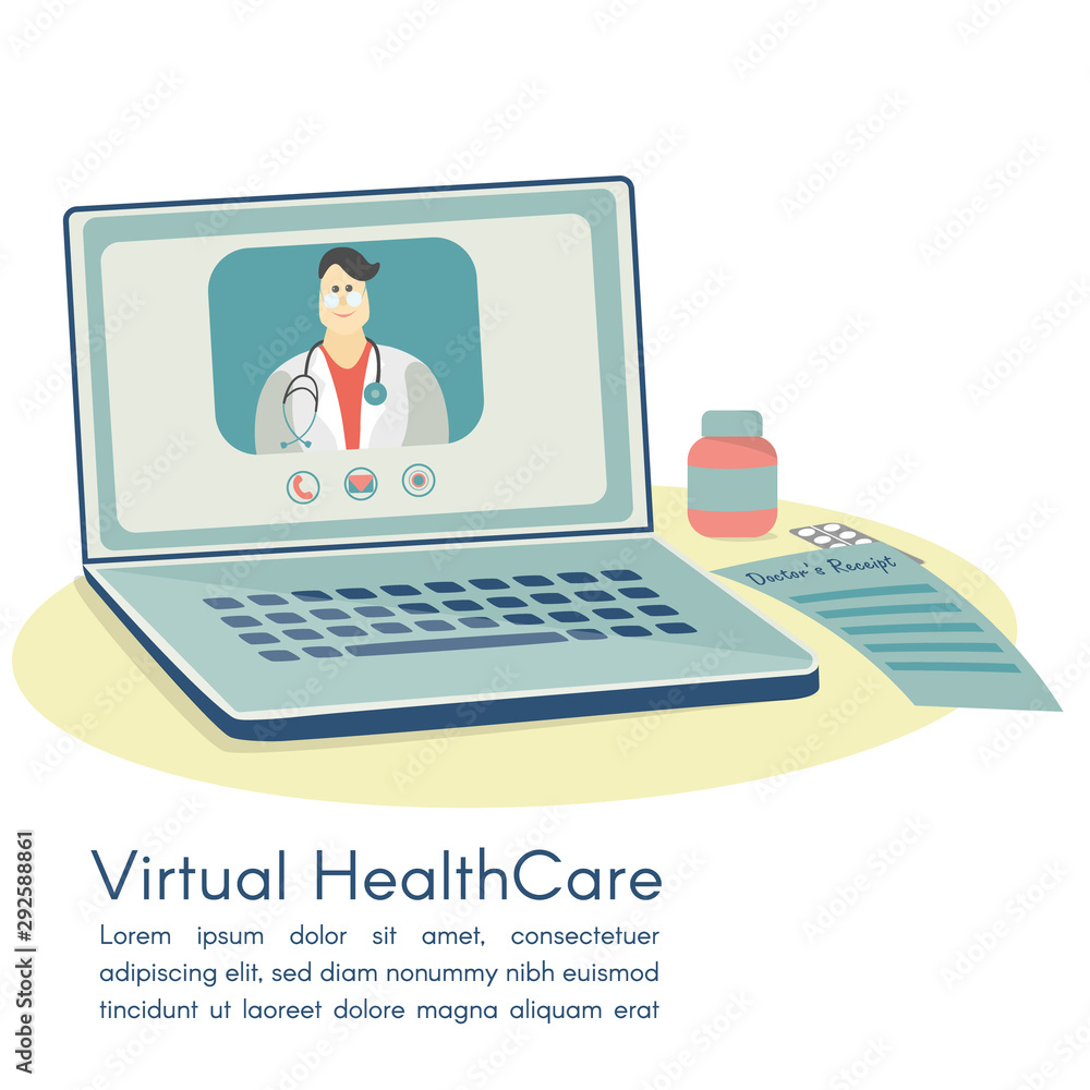 Virtual Healthcare Concept. Laptop with Doctors Consult on Virtual Healthcare Concept. Laptop with Doctors Consult on