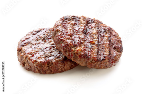 two piece of grilled burger ground meat isolated on white background