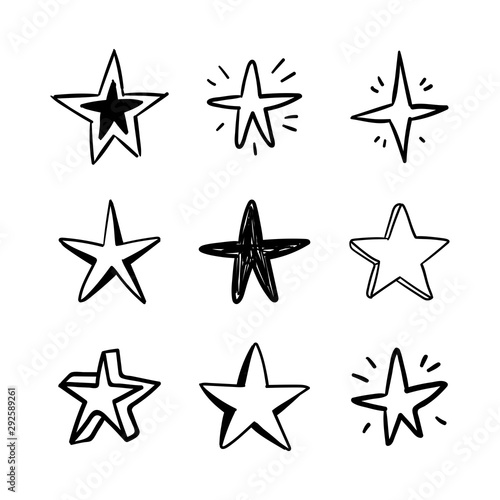 Star doodles collection. Set of hand drawn stars. Vector art illustration.
