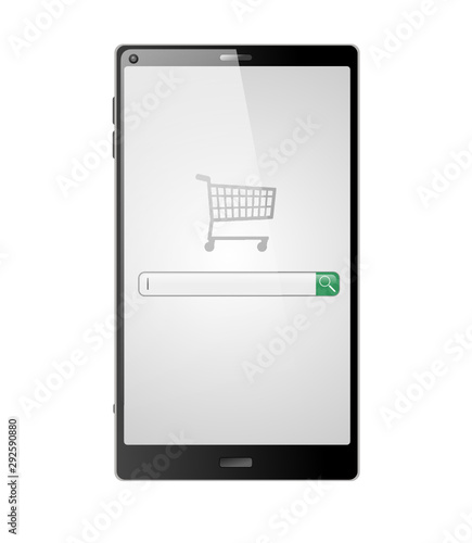 Smartphone mit Einkaufswagen und Suchleiste - Farbschema 01