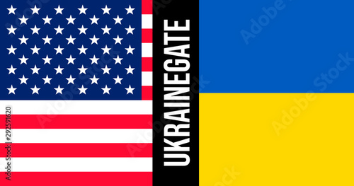 Ukrainegate illustration. Flags of United States and Ukraine. Political scandal.