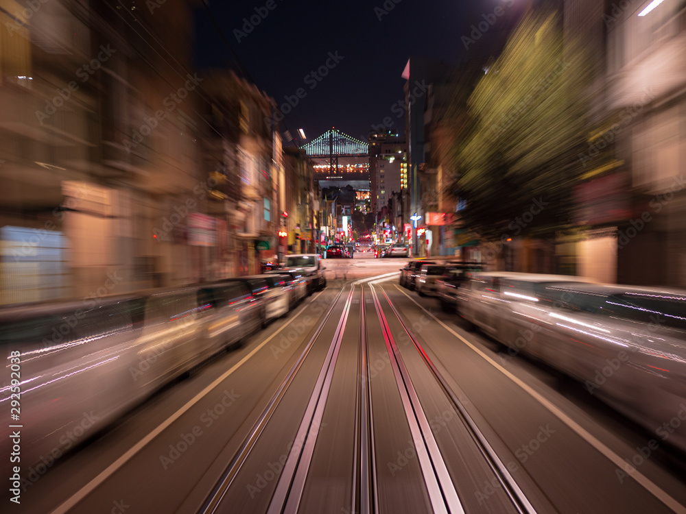 Dynamic Night Cable Car drive through San Francisco