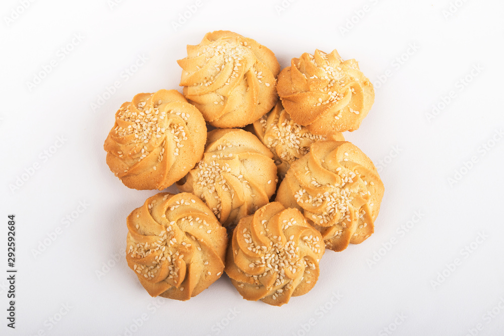 Shortbread Cookies. Homemade cookies on a white background. Top view