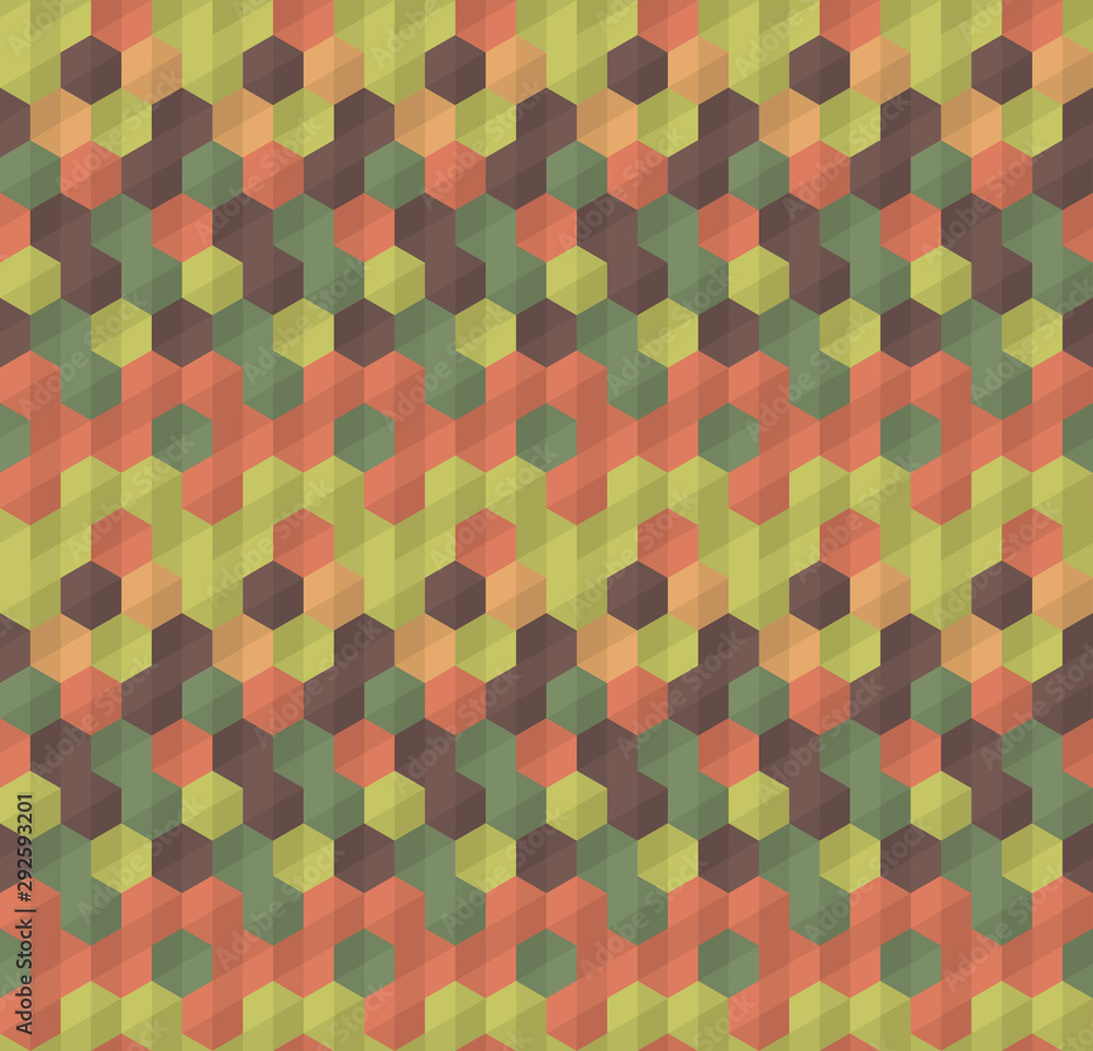 Vector abstract seamless pattern with hexagons of different colors. Textile background for package, cover, greeting cards. Vector abstract seamless pattern with hexagons of different colors. Textile background for package, cover, greeting cards.