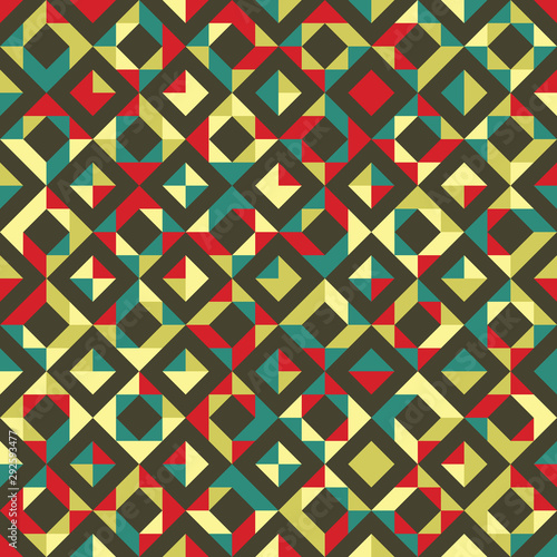 Abstract seamless background pattern with colorful triangles. Mosaic texture for prints, textile, fabric, package, cover, greeting cards.