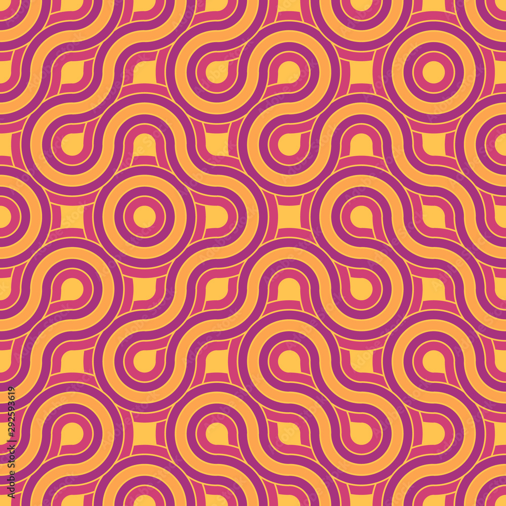 Vector seamless illustration of multicolor circling lines pattern. Psychedelic geometric vector background.