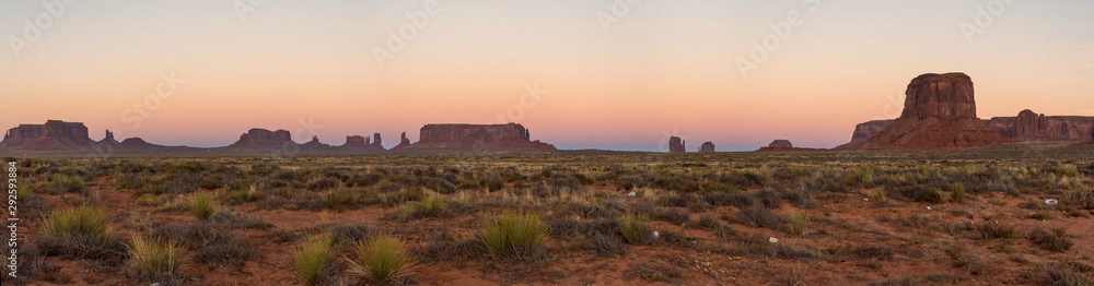 Panorama of Monument Valley in the Evening