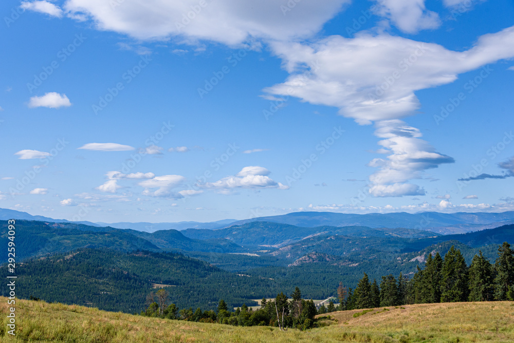 Scenic landscape view from a mountaintop in north eastern Washington state, USA