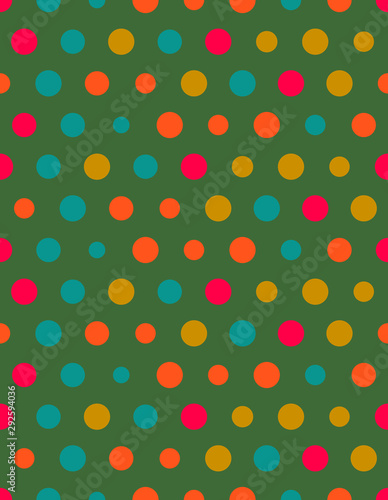 Vector abstract seamless pattern with circles of different colors. Textile background for package, cover, greeting cards.