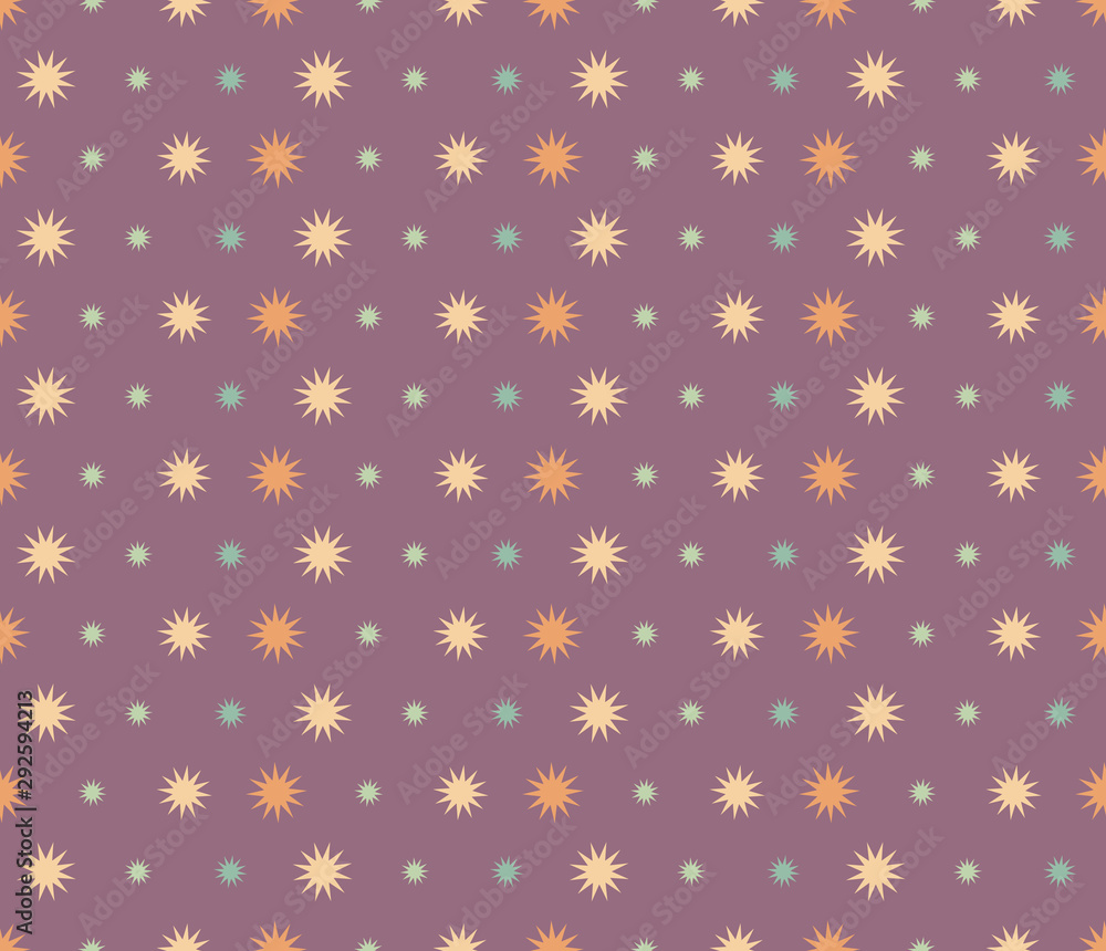 Abstract seamless background pattern with colorful stars. Mosaic texture for prints, textile, fabric, package, cover, greeting cards.