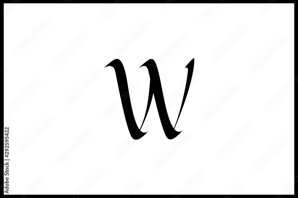 Roman rustic calligraphy font, capitals. W letter. Vector black letters isolated on white background 