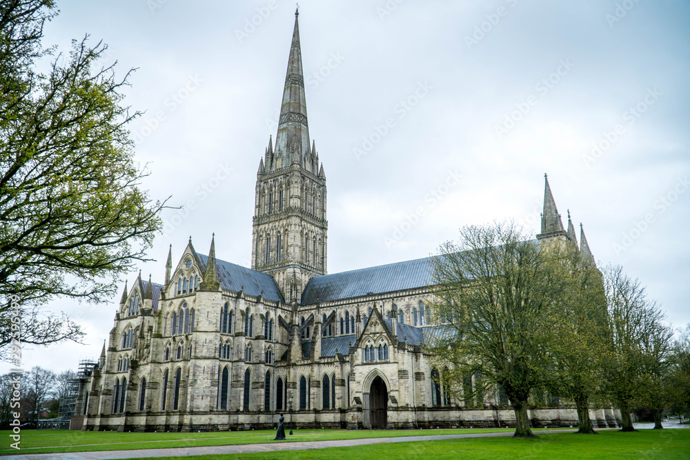 Salisbury Cathedral On A Cloudy Day, Wiltshire, UK