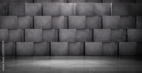 Concrete Wall Showroom Background with Glossy Marble Floor