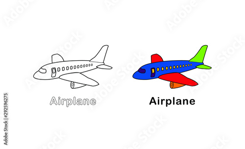 simple 2d coloring books airplane for preschool or Kindergarten to educate kids. Learn colors. Visual educational game. Easy kid gaming and primary education