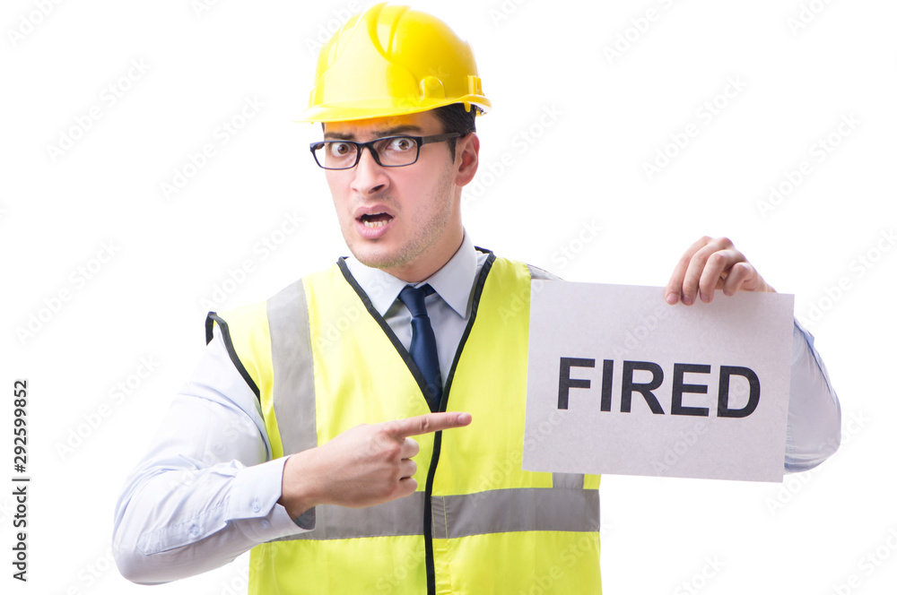 Construction supervisor in dismissal concept isolated on white b Construction supervisor in dismissal concept isolated on white b