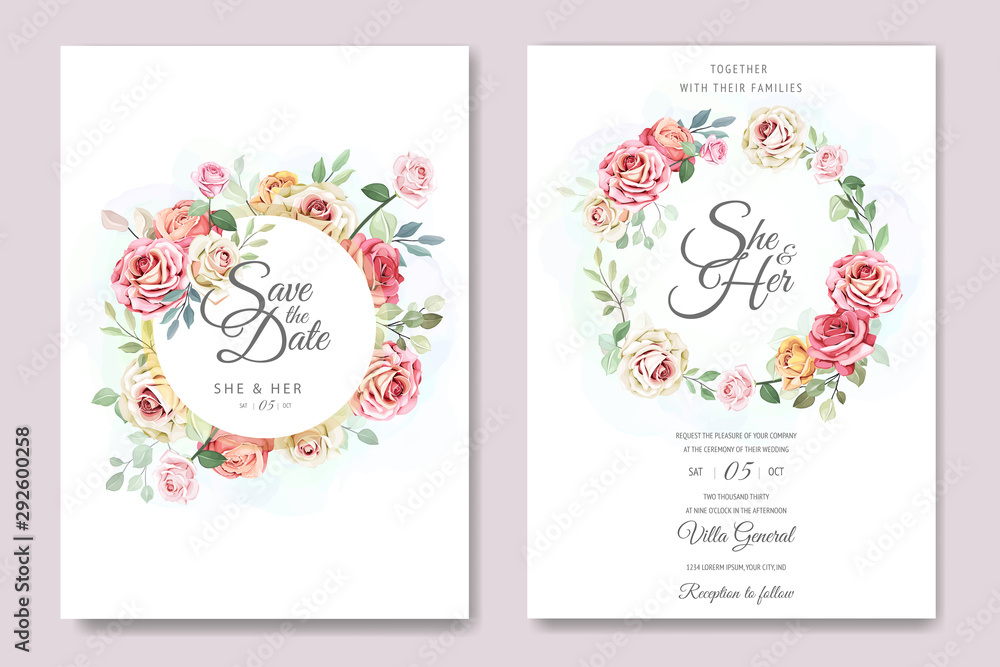 invitation card with floral wreath template