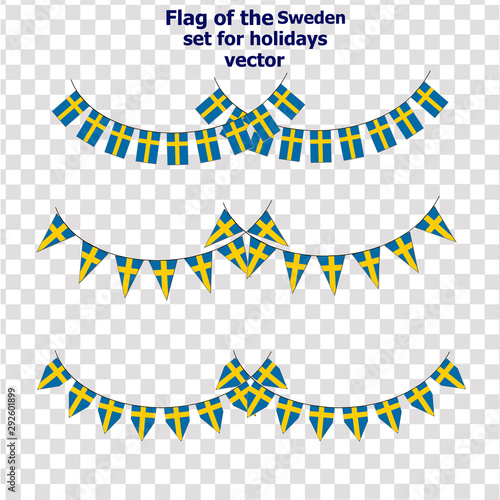 Bright set with flags of Sweden. Happy Sweden day flags. Bright illustration with transparent background . Vector.