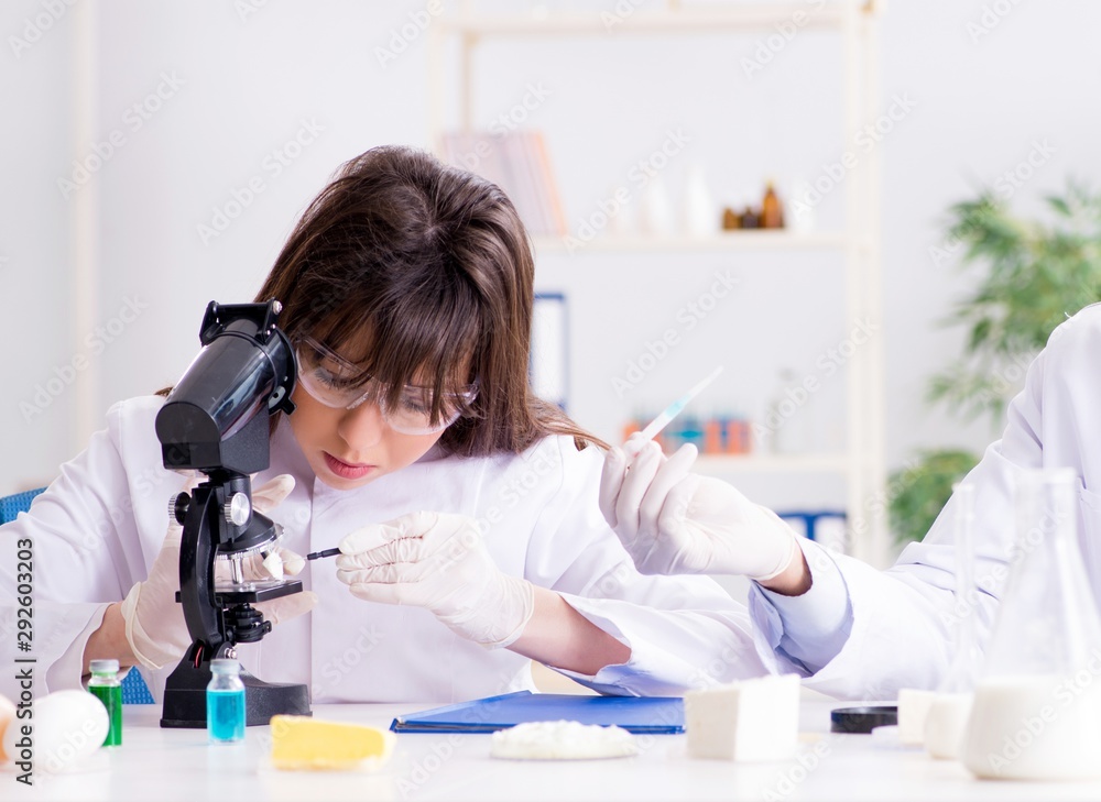 Two lab doctor testing food products Two lab doctor testing food products