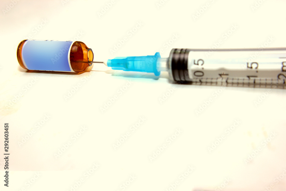 Disposable syringe. Plastic Injection Medicine. Medical equipment
