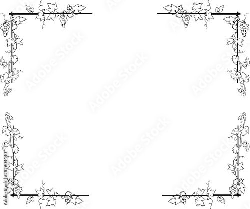 decorative ornament of leaves and grapes, for postcard or text design, vector illustration in black contour lines isolated on white background in clip art & hand drawn style