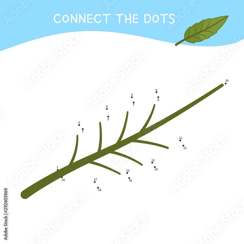 Educational game for kids. Dot to dot game for children. Cartoon leaf.