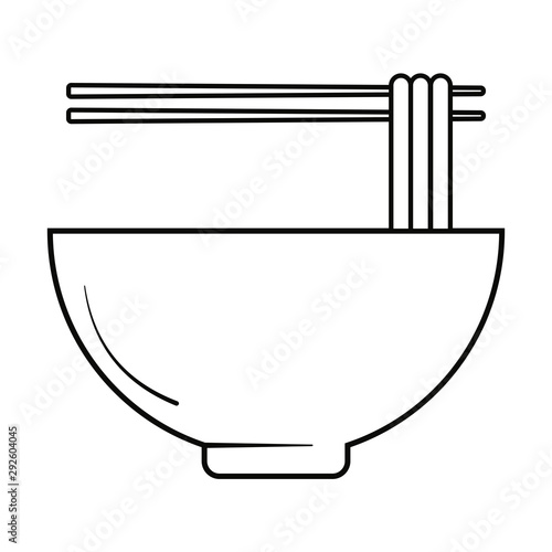 Asian noddles soup with wooden chopsticks vector illustration in black and white.