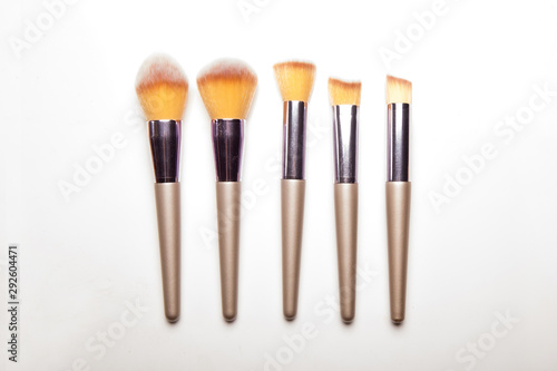 Set of makeup brushes isolated on white background