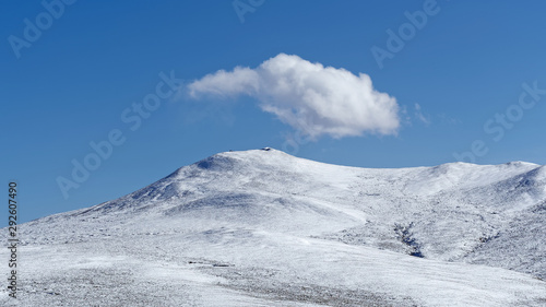 White clouds floating over snow mountains with blue sky background, beautiful landscape of China southwest. © atiger