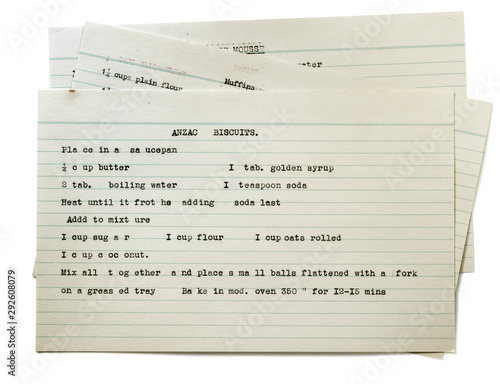 Vintage Typed Recipe for Anzac Biscuits