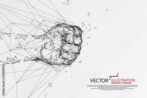 The moment when the fist hit the net, vector illustration.