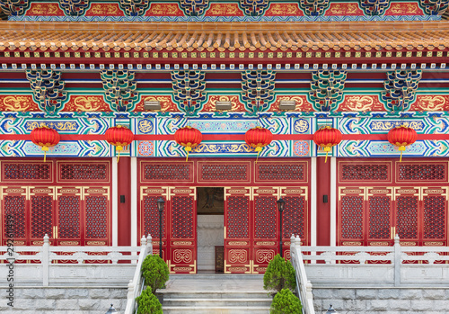 Facade of historical Chinese temple in Hong Kong photo