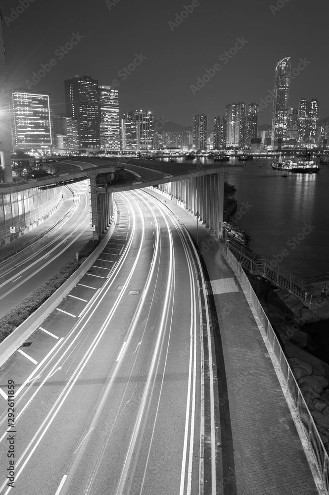 Night traffic in urban area of Hong Kong city