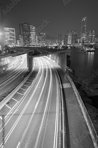 Night traffic in urban area of Hong Kong city