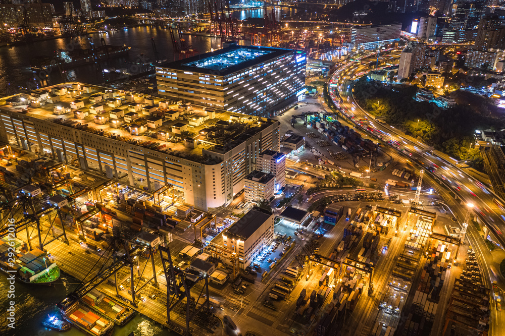 Kwai Tsing Container Terminals from drone view