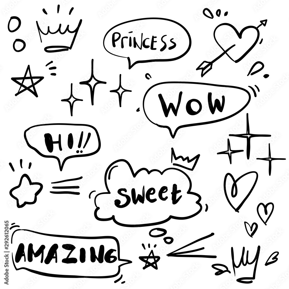 Cartoon dialogs cloud with princess elements doodle style Cartoon dialogs cloud with princess elements doodle style